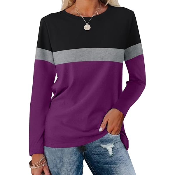 ORANDESIGNE Women's Long Sleeve Color Block Tunics Tops
